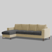 Charmi LHS 6 Seater L Shape Sofa Set for Living Room (Cream Black Fabric) Premium Fabric Sofa