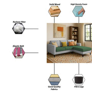 Grayon 3 Seater L Shape Convertible Sofa Set for Living Room, 3 Seater & Ottoman Modular Sectional Couch for Small Space (Grey Dark Grey Colour) Fabric