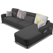 Amanda RHS 6 Seater L Shape,Sofa Set for Living Room (Black Fabric)