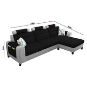 Lanorome RHS 4 Seater L Shape Sofa Set for Living Room- (Black Grey) Premium Fabric Sofa