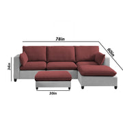 Amberlin 4 Seater Interchangeable L Shape Sofa with Ottoman for Living Room (Maroon Grey)