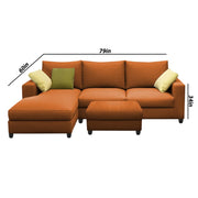 Rihan 4 Seater L Shape Sofa Set with Ottoman for Living Room (Orange Fabric) Left Side Sofa