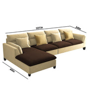 Delton LHS 6 Seater L Shape Sofa Set for Living Room (Cream Brown) Premium Fabric