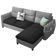Andon 4 Seater L Shape Sofa Set for Living Room (Black Grey Fabric) Right Side Sofa