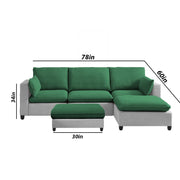 Amberlin 4 Seater Interchangeable L Shape Sofa with Ottoman for Living Room (Green Grey)