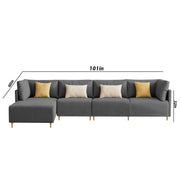 Salina LHS 6 Seater L Shape Sofa Set for Living Room (Black) Premium Fabric Sofa