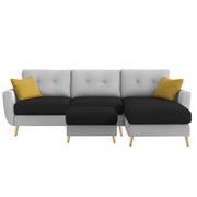 Lizel RHS 4 Seater L Shape Sofa Set with Center Table for Living Room (Black Grey Fabric) Premium Velvet Fabric Sofa
