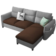 Andon 4 Seater L Shape Sofa Set for Living Room (Brown Grey Fabric) Right Side Sofa