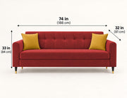 Casaliving Exora Modern Velvet Fabric Upholstered 3 Seater Sofa Set for Living Room, Premium Velvet Fabric Sofa (Black Colour)