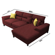 Anver 4 Seater L Shape Sofa Set for Living Room (Maroon) Right Side