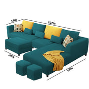 Minta LHS 8 Seater L Shape Sofa Set with Ottoman & 2 Puffy for Living Room (Green Fabric)