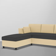 Blustin LHS 4 Seater L Shape Sofa Set for Living Room (Cream Black Fabric) Premium Fabric Sofa