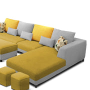 Minta LHS 8 Seater L Shape Sofa Set with Ottoman & 2 Puffy for Living Room (Green Fabric)