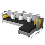 Asser RHS 6 Seater L Shape Sofa Set for Living Room (Black Grey) Premium Fabric Sofa