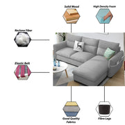 Andon 4 Seater L Shape Sofa Set for Living Room (Grey Fabric) Left Side Sofa
