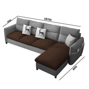 Andon 6 Seater L Shape Sofa Set for Living Room (Black Grey Fabric) Left Side Sofa
