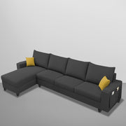 Casaliving Porto LHS 6 Seater L Shape Sofa Set for Living Room (Black Fabric) Premium Velvet Fabric