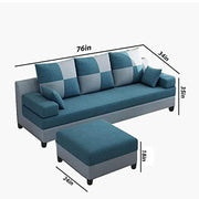 Francis 3 Seater with Ottman Sofa Set for Living Room (Blue Grey Fabric) Premium Fabric Sofa