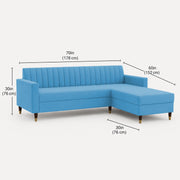 Casaliving Grejoy 4 Seater L Shape Convertible Sofa Set for Living Room, 3 Seater & Ottoman Modular Sectional Couch for Small Space (Aqua Blue) Colour Premium Velvet Fabric Sofa