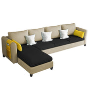 Asser LHS 6 Seater L Shape Sofa Set for Living Room (Cream Black) Premium Fabric Sofa