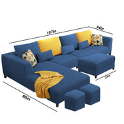 Minta LHS 8 Seater L Shape Sofa Set with Ottoman & 2 Puffy for Living Room (Green Fabric)