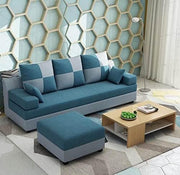 Francis 3 Seater with Ottman Sofa Set for Living Room (Blue Grey Fabric) Premium Fabric Sofa