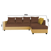 Rio 6 Seater L Shape Sofa for Living Room | Color - Beige Brown Fabric| Right Side Sofa