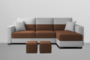 Aden RHS 4 Seater L Shape Sofa Set with 2 Puffy for Living Room (Brown Grey Colour Fabric) Premium Fabric Sofa Set for Living Room