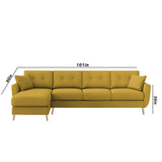 Lizel LHS 6 Seater L Shape Sofa Set with Center Table for Living Room (Yellow Fabric) Premium Velvet Fabric Sofa