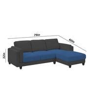 Casaliving Logan RHS 4 Seater L Shape Sofa Set for Living Room (Blue Black Fabric) Premium Fabric Sofa