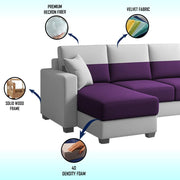 Aden LHS 4 Seater L Shape Sofa Set with 2 Puffy for Living Room (Purple Grey Colour Fabric) Premium Fabric Sofa Set for Living Room