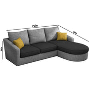 Shrank Round Lounger L Shape 4 Seater Sofa Set for Living Room (Black Grey) Fabric Sofa | RHS
