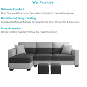 Aden LHS 4 Seater L Shape Sofa Set with 2 Puffy for Living Room (Black Grey Colour Fabric) Premium Fabric Sofa Set for Living Room