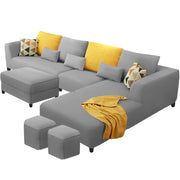 Minta LHS 8 Seater L Shape Sofa Set with Ottoman & 2 Puffy for Living Room (Green Fabric)