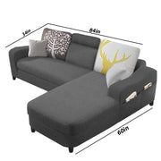 Amanda RHS 4 Seater L Shape,Sofa Set for Living Room (Black Fabric)