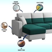 Aden RHS 4 Seater L Shape Sofa Set with 2 Puffy for Living Room (Pine Grey Colour Fabric) Premium Fabric Sofa Set for Living Room