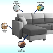 Aden LHS 6 Seater L Shape Sofa Set with 2 Puffy for Living Room (Dark Grey Grey Colour Fabric) Premium Fabric Sofa Set for Living Room