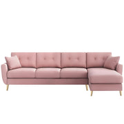 Lizel RHS 6 Seater L Shape Sofa Set with Center Table for Living Room (Pink Fabric) Premium Velvet Fabric Sofa