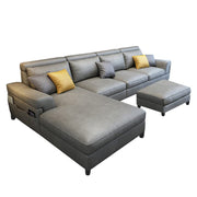 Blakey 6 Seater L Shape Sofa with Ottoman for Living Room (Grey Sued Fabric) Left Side