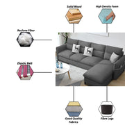 Andon 6 Seater L Shape Sofa Set for Living Room (Black Grey Fabric) Left Side Sofa