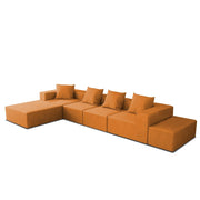 Sheron U Shaped Compressed Sofa Set for Living Room with Spacious Boucle Couch Set Living Rooms, (Orange Fabric) Premium Fabric U Shape Sofa for Living Room