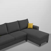 Casaliving Porto RHS 4 Seater L Shape Sofa Set for Living Room (Black Fabric) Premium Velvet Fabric Sofa Set - Black