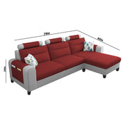 Lanorome RHS 4 Seater L Shape Sofa Set for Living Room- (Maroon Grey) Premium Fabric Sofa