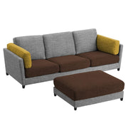 Nairo 4 Seater Interchangeable L Shape Sofa with Ottoman for Living Room (Brown Grey Fabric)
