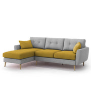 Lizel LHS 4 Seater L Shape Sofa Set for Living Room (Yellow Grey Fabric) Premium Velvet Fabric Sofa