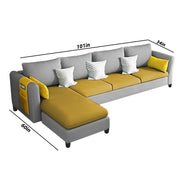 Asser LHS 6 Seater L Shape Sofa Set for Living Room (Yellow Grey) Premium Fabric Sofa
