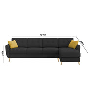 Lizel RHS 6 Seater L Shape Sofa Set for Living Room (Black Fabric) Premium Velvet Fabric Sofa