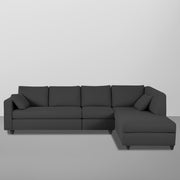 Dorian RHS 6 Seater L Shape Sofa Set for Living Room (Black Fabric) Premium Fabric Sofa