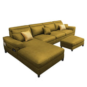 Blakey 6 Seater L Shape Sofa with Ottoman for Living Room (Yellow Sued Fabric) Left Side