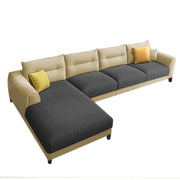 Hazer 6 Seater Sofa Set for Living Room (Cream Black Fabric) Left Side Sofa